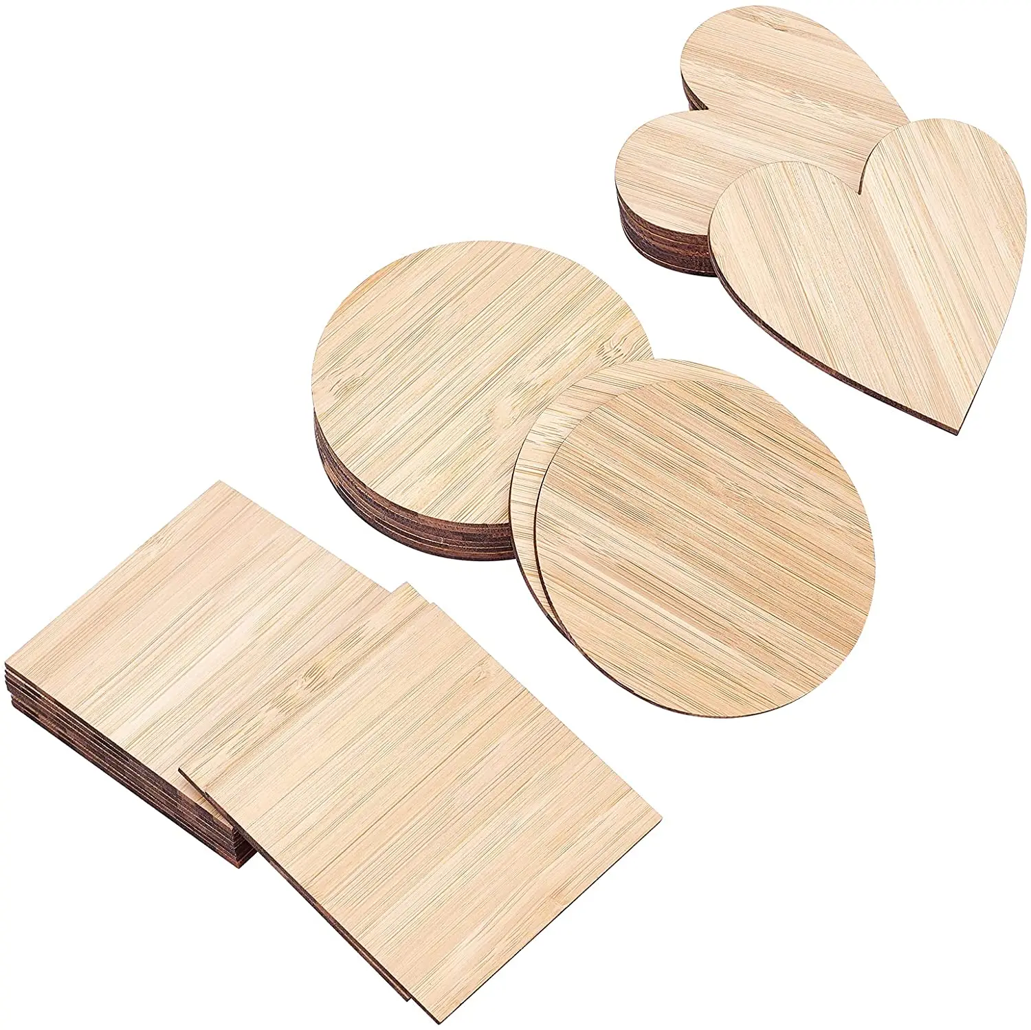 

30 pieces of 3 inch wooden square round wood hollow bamboo slice DIY crafts home decoration wooden coaster
