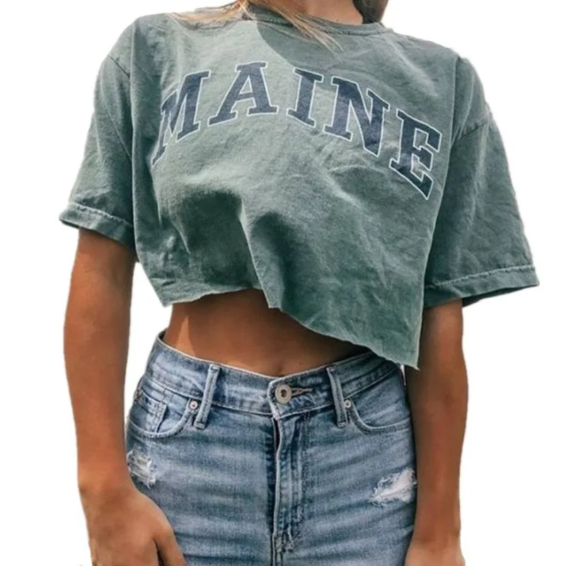 

Army Green Letter Print Short Woman Tshirts 2021 Summer Plus Size Short Sleeve Clothing Vintage Casual Loose O Neck Streetwear