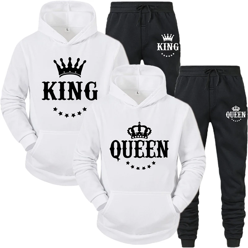 Комплект спортивной одежды из 2 предметов для мужчин и женщин с капюшоном принтом