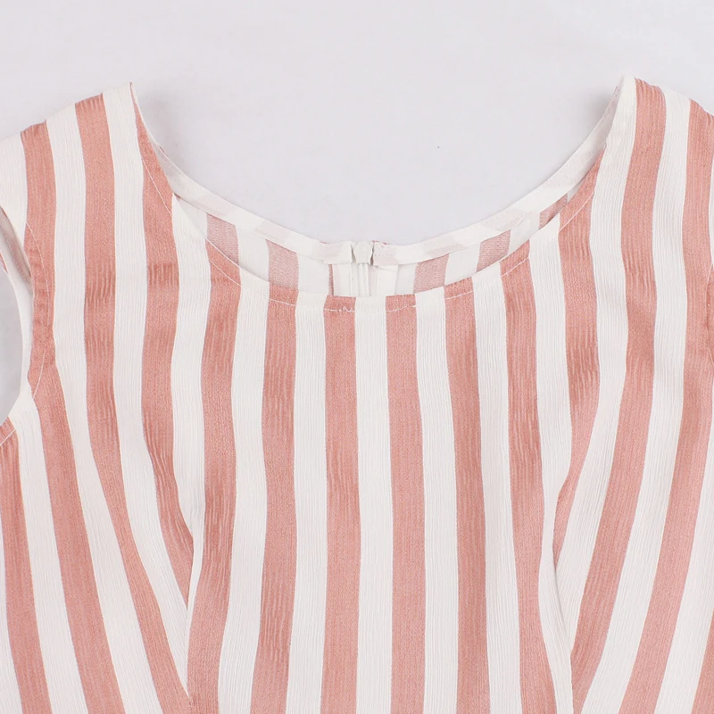 OTEN NEW Summer dresses large sizes Women Sexy Sleeveless O Neck Pink White Stripes Backless Rockabilly Pin up Knee Length dress | Женская