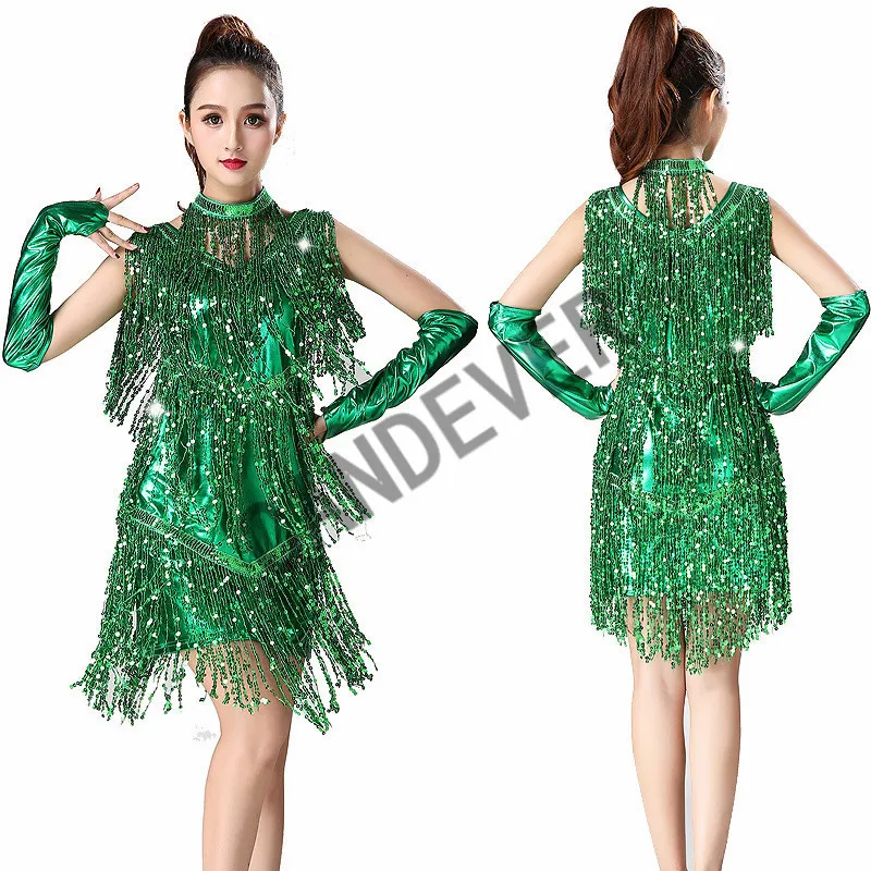 Платье для латинских танцев женщин/девушек Сексуальная бахрома с блестками
