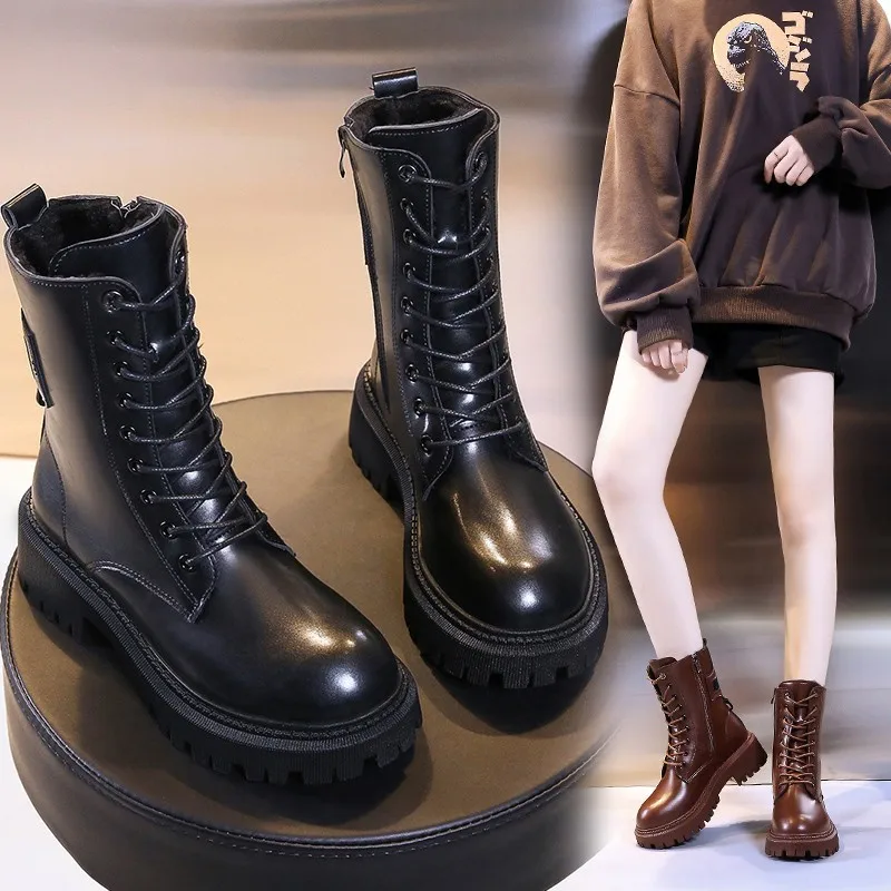 

2021 Autumn/winter New Women's Barrel Martin Boots Fashion Platform Women's Boots Joker Sponge Cake Bottom England.