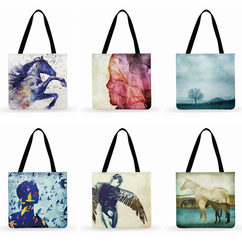 

Nordic Art Printed Tote Bag For Women Casual Tote Cold Forest Ladies Shoulder Bag Reusable Shopping Bag Outdoor Beach Bags