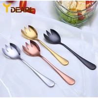 ydeapi 2pcsset salad spoon fork gold stainless steel kitchen western restaurant cake fruit spoons dessert scoop dining tools