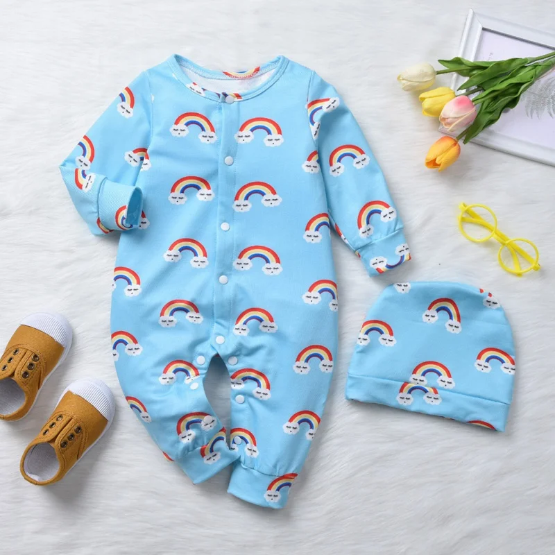 Одежда для малышей осенний хлопковый комбинезон с длинными рукавами и рисунком