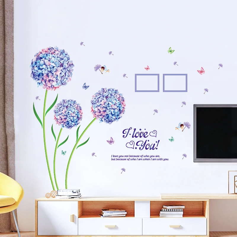 Романтические наклейки на стену с голубыми шариками и цветами домашний декор