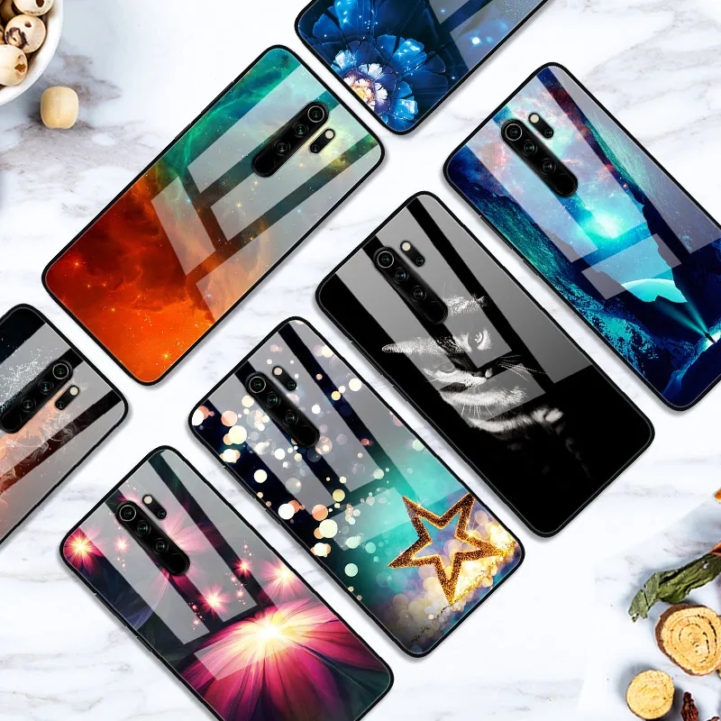 Закаленное стекло чехол для Xiaomi Redmi Note 8 Pro Case Жесткий ПК Красочный чехол для Xiaomi Redmi Note 8 Бампер чехол для телефона редми Note8 8Pro
