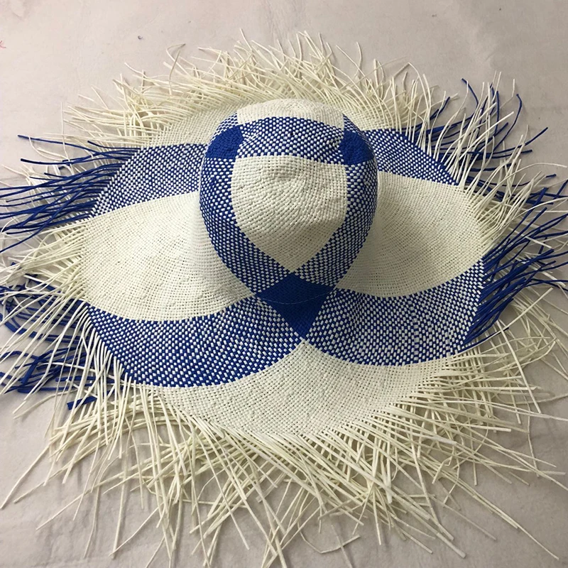 

Spring 2021 Casual Vintage Plaid Raffia Sun Hats For Women Girl Summer Sun Protection Large Wide Beach Straw Sun Cap For Holiday