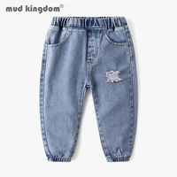 mudkingdom boys solid jeans fashion slant pocket distrressed denim pants for little boys elastic waist trousers kids clothes