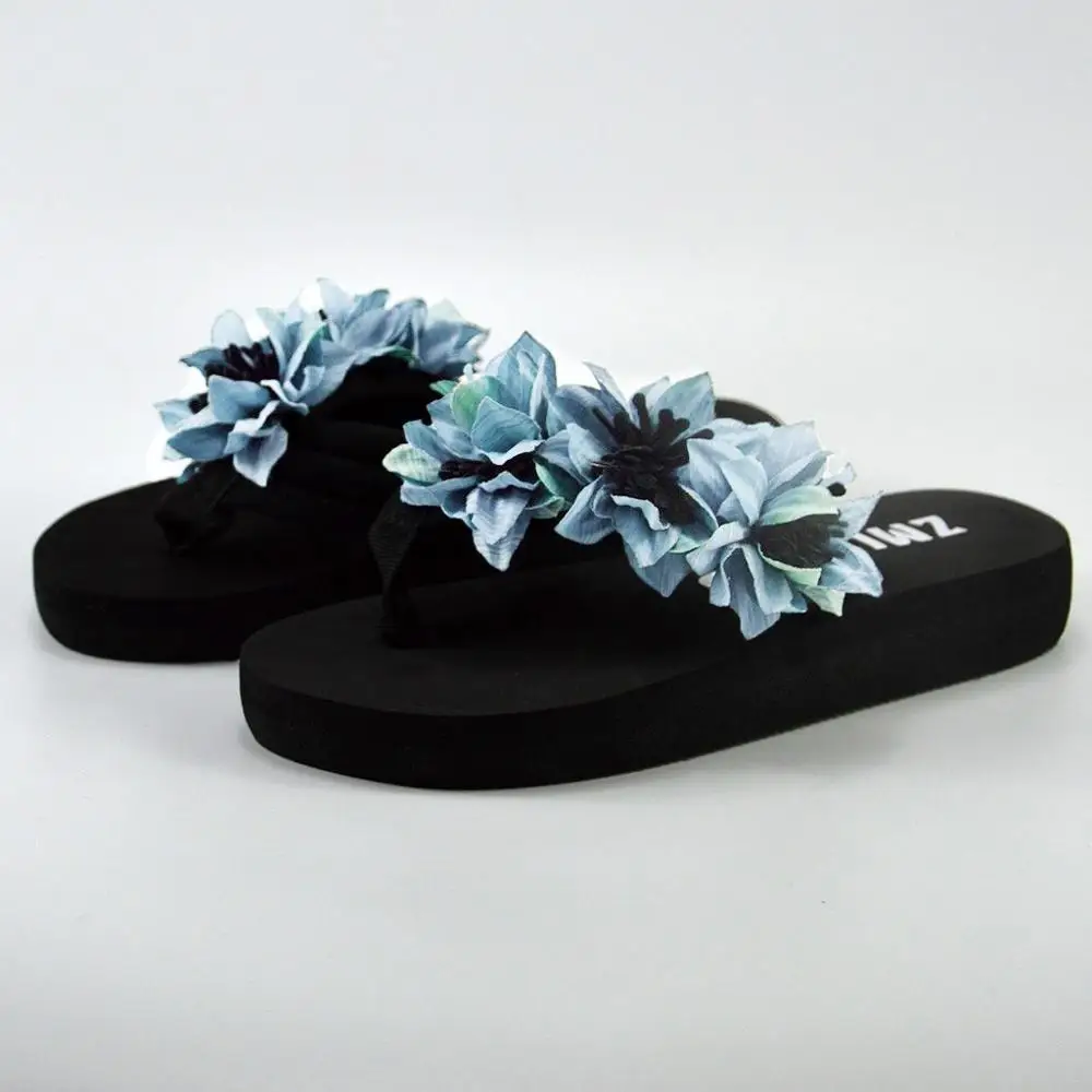 Вьетнамки с цветами женские сандалии нескользящие пляжные шлепанцы на плоской