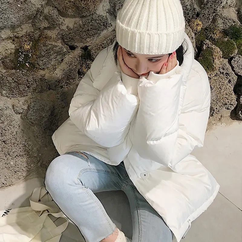 

New Winter Jacket Down Coat Women Stand Collar Black White Female Down Coat Loose Oversized Short Parka Thicken Warm Overcoat