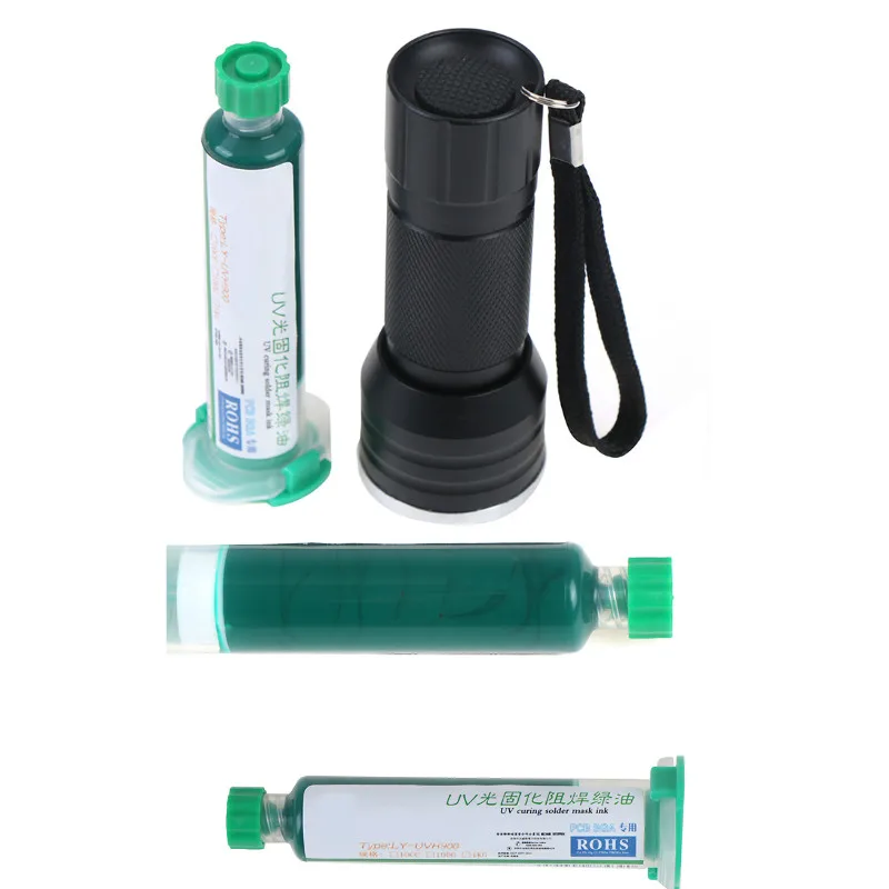 

10ml Green Uv Solder Mask Pcb Bga Paint Prevent Corrosive Arcing Soldering Welding Fluxes Oil+ 12led Uv Curing Light