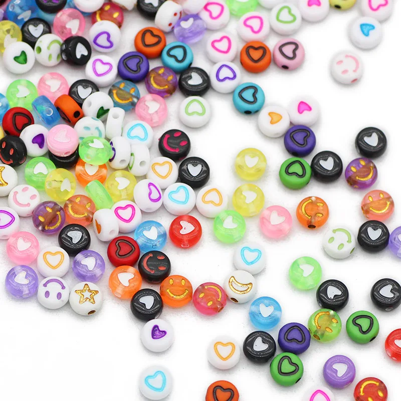 

Mixed Acrylic Flat Round Shape Heart,Star Spacer Loose Beads For Jewelry Making Handmade DIY Bracelet Necklace Accessories 4x7MM