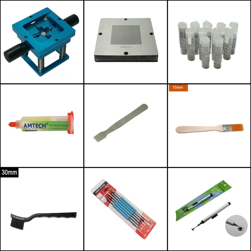 

Blue BGA Reball Jig 90mm Reballing Station 250K Lead-Solder Ball 341pcs template solder paste soldering flux Vacuum Pen