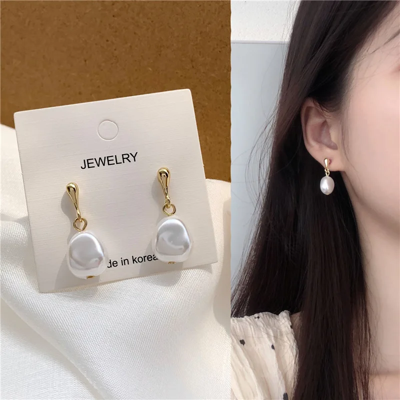 

South Korea elegant temperament irregular small pearl earring personality fairy maiden earrings