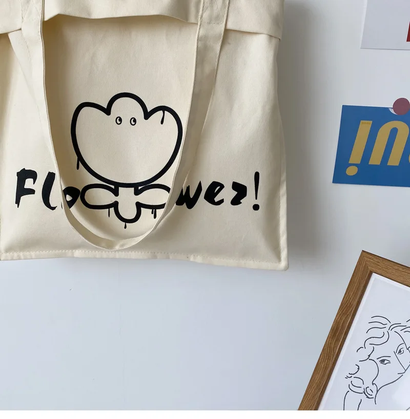 

Women Canvas Bag Female Art Graffiti Illustration Printing Design Handbag Ladies Casual Shoulder Bag Eco-Friendly Grocery Bag