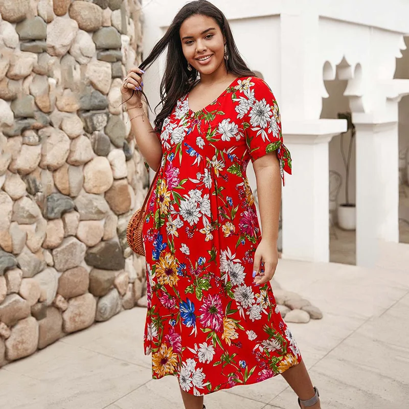 Летние Размеры d стиль бохо женское платье из хлопчатобумажной ткани в цветочек