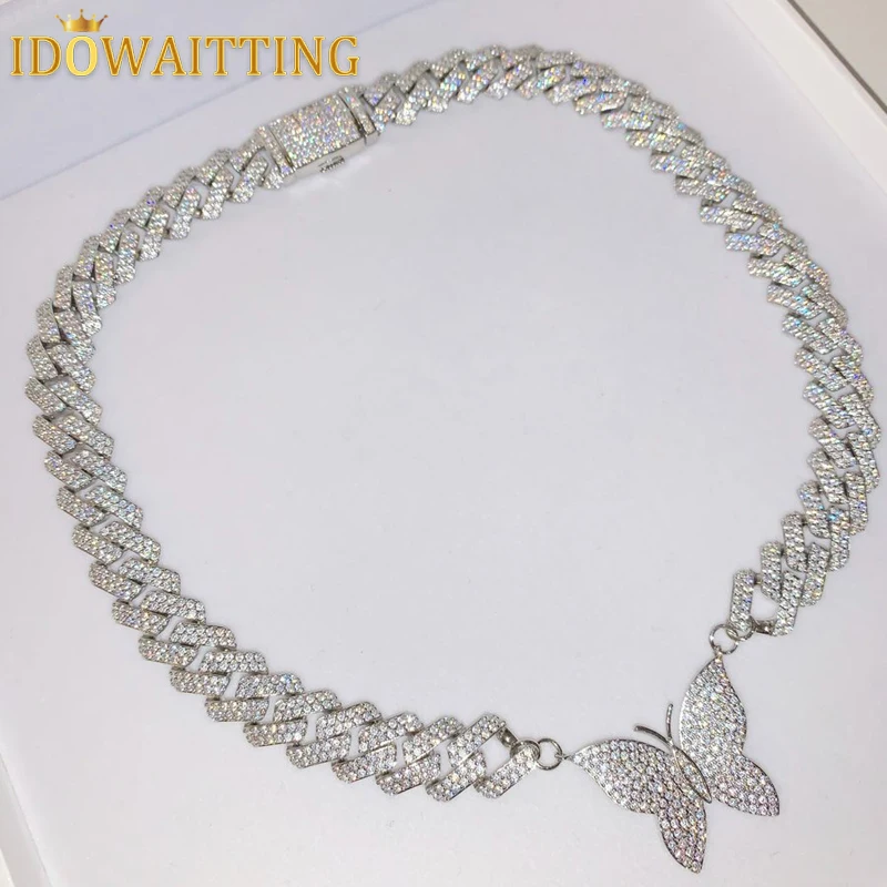 

High Quality Bling 5A Cubic Zirconia Women Jewelry 12mm Miami Cuban Link Chain Hip Hop Iced Out Sparking CZ Butterfly Necklace
