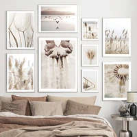 nature dandelion reed sand birds beach autumn wall art canvas painting nordic posters prints wall pictures for living room decor