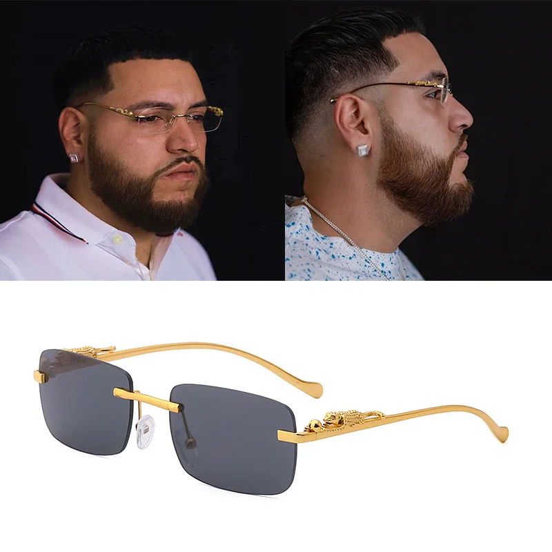 

Новинка 2021, стильные модные солнцезащитные очки без оправы для мужчин, квадратные солнцезащитные очки, женские винтажные очки с леопардово...