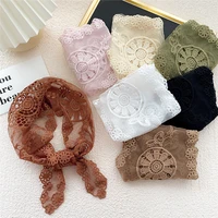 womens flowers triangle scarf stylish hollow lace scarf bright coloured hankie neckerchief nice transparent muffler accessory