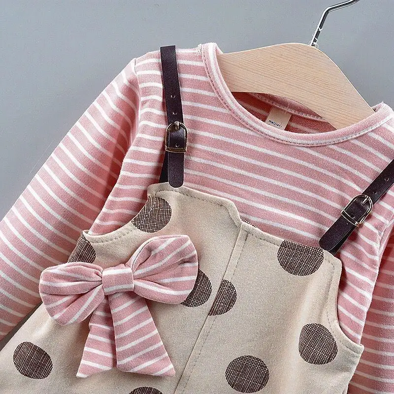 Girls Dress Spring Autumn Children Fashion Long Sleeve Cotton Fake 2pcs Dresses For Baby Kids Party Princess Clothes | Детская одежда и