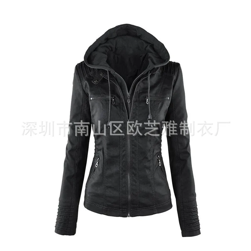 

Long sleeve zipper women's jacket leather jacket women's short PU leather jacket motorcycle jacket