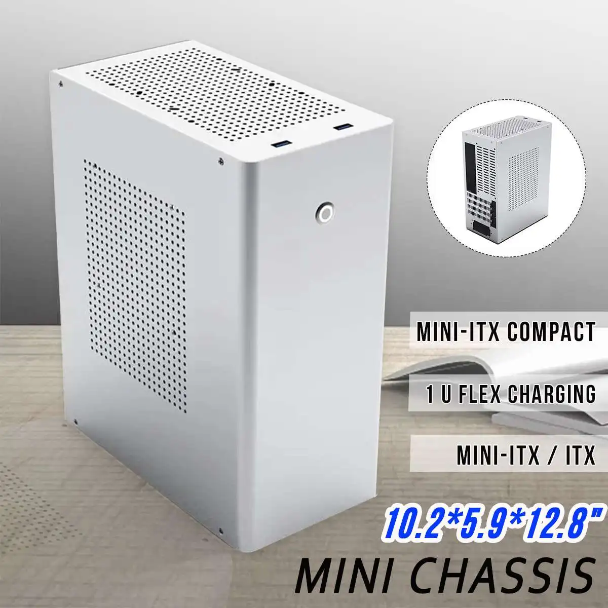 Desktop HTPC Chassis Mini ITX Computer Case All Aluminum Soft Mini Chassis for HTPC Office Empty Desktop Case