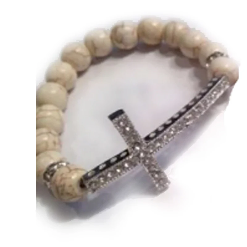 

15pcs/lot Handmade Rhinestone Sideway Cross Turquoises Beaded Bracelets 11 Colors