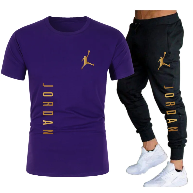 

2021Hot-Selling Summer T-Shirt Pants Set Casual Brand Fitness Jogger Pants T Shirt Hip Hop Fashion Men's Tracksuits