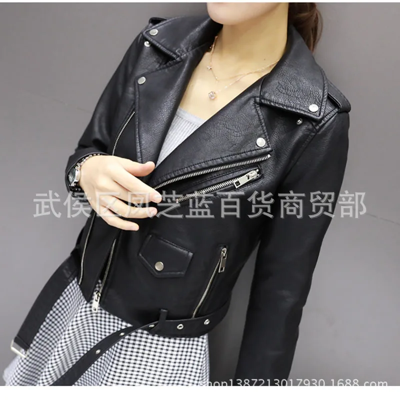 Женская мотоциклетная куртка из мягкой кожи коричневая или черная повседневная