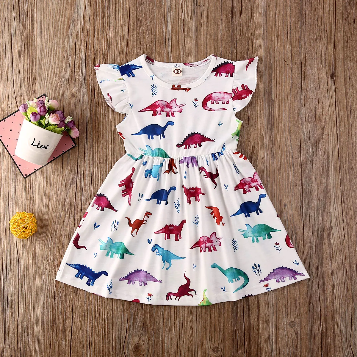 1-6Y Toddler Kids Baby Girl Dress Cartoon Animal Print Ruffles Sleeve Knee Length A-Line Summer Outfits | Детская одежда и обувь