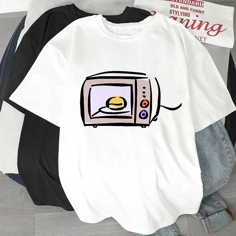 

New for 2022 Cool Fashion T-shirt for Women Microwave Oven Cartoon Print T Shirt Summer Short Sleeve Female Tee Tops