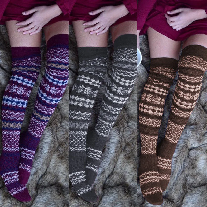 Женские рождественские полосатые повседневные чулки до бедра Теплые Зимние