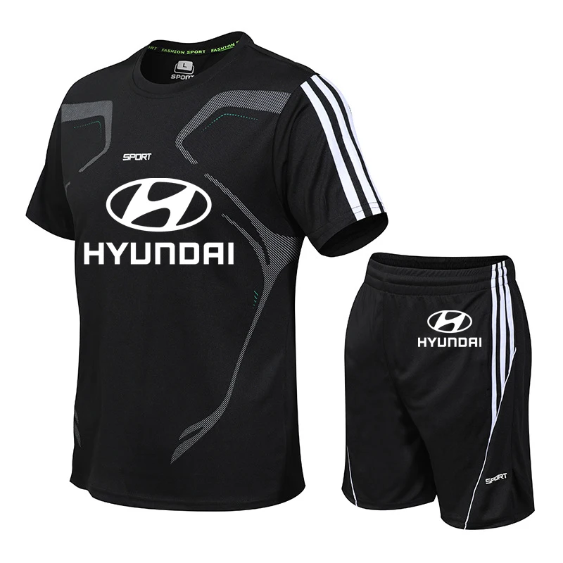 

NEW Summer Men's suits Hyundai Motor Car Logo Print high quality cotton Casual Cotton Men's short sleeve + shorts 2-piece