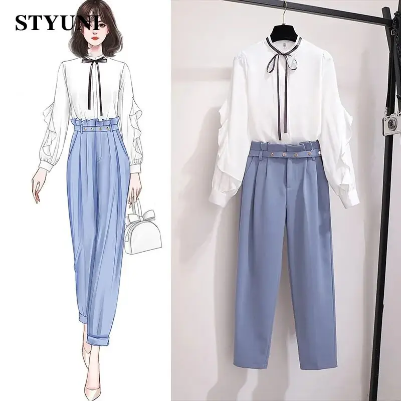 Женский брючный костюм с цветочными бутонами новый стиль весна 2022 корейская мода