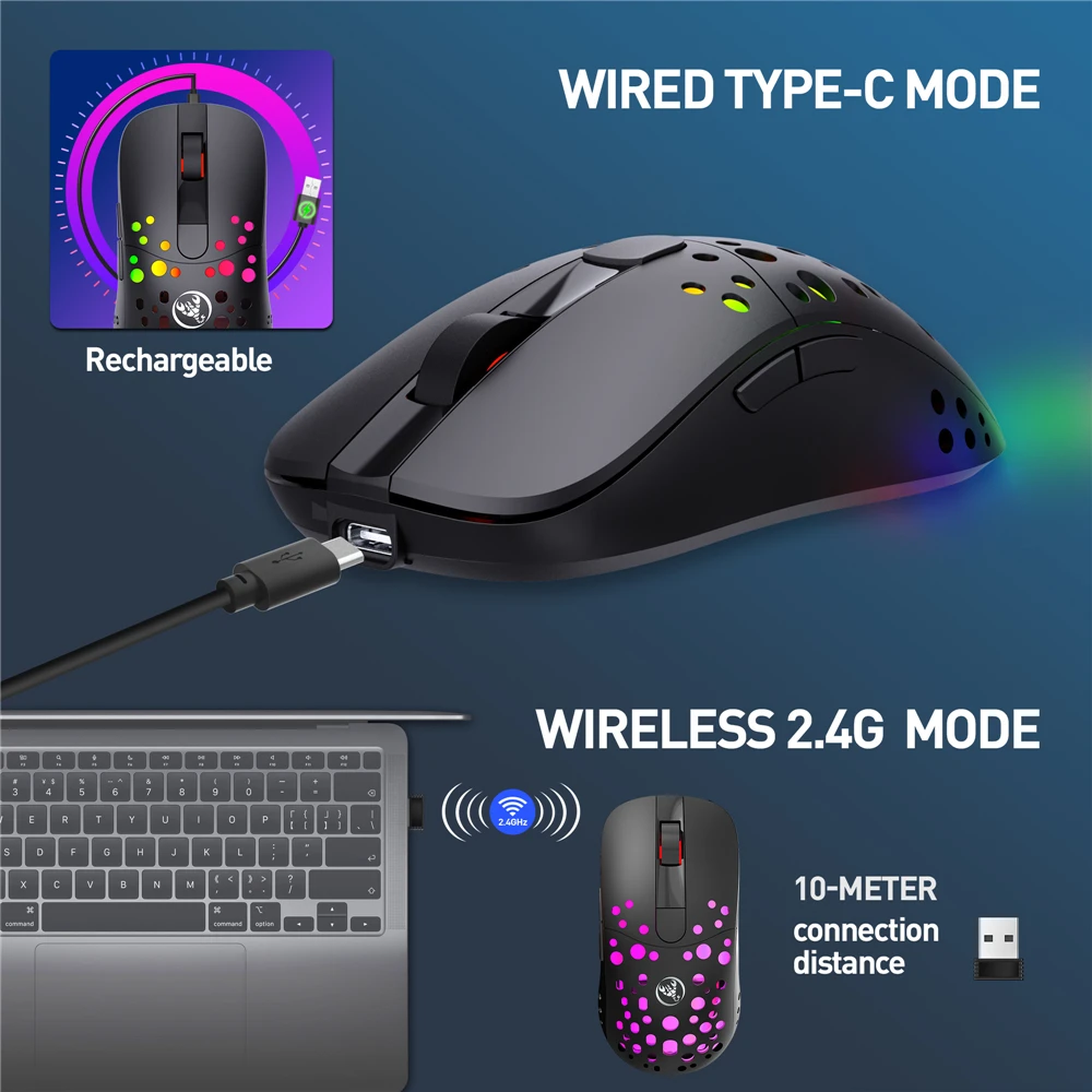 Проводная и Беспроводная игровая мышь T100 RGB с макроразрешением 1 шт.|Мыши| |