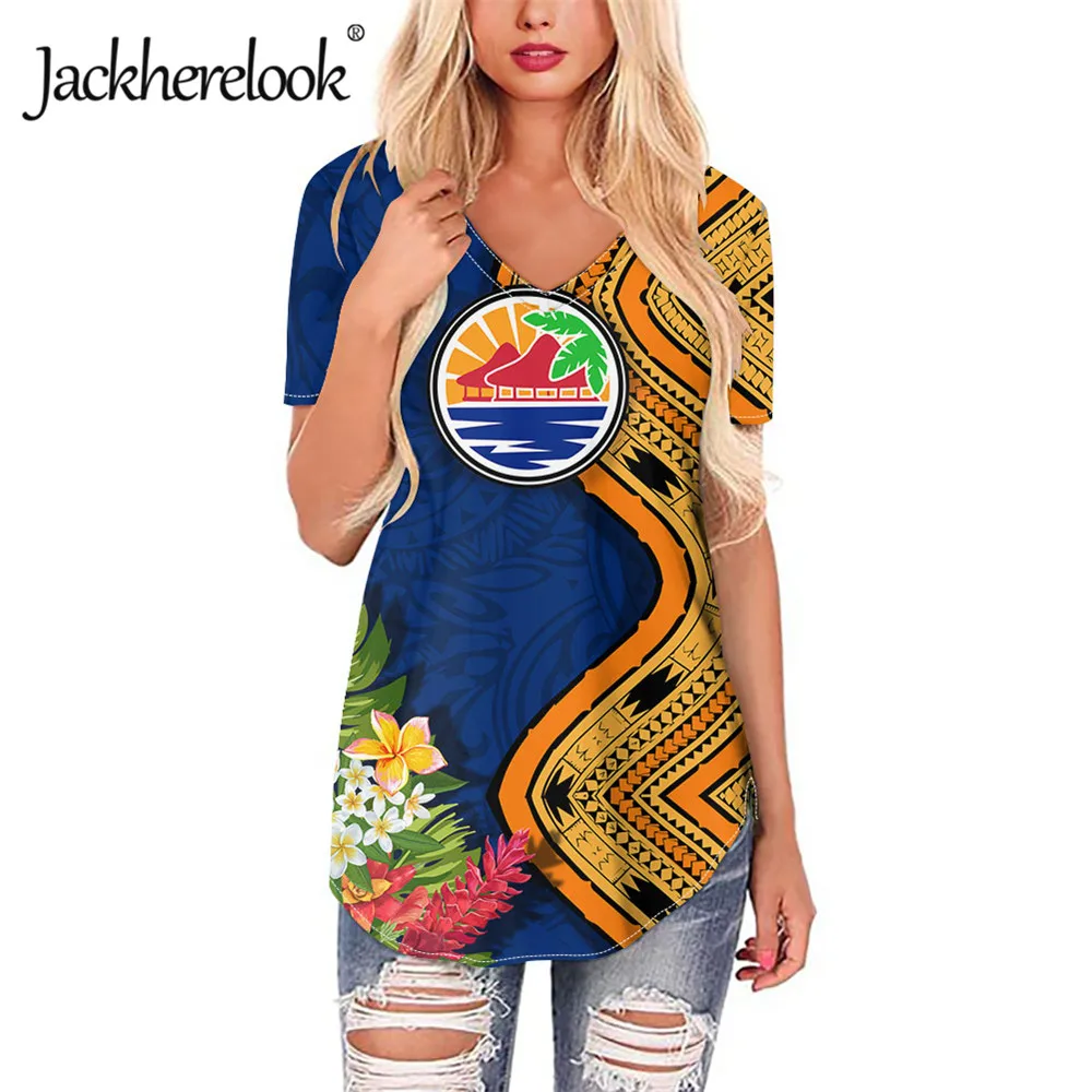 

Jackherelook Vintage Short Sleeve TShirts Polynesian Tattoo Floral Print Summer Beach Hawaiian Top Tee Women Shirt Camisas Mujer