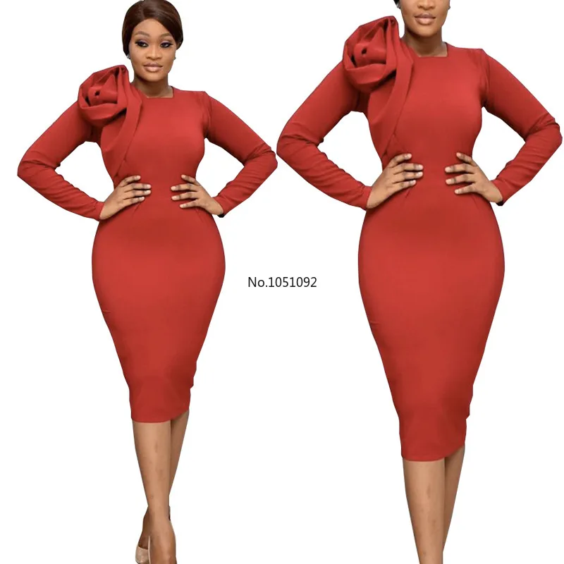 Элегантное женское Платье До Колена из полиэстера с круглым вырезом и длинными