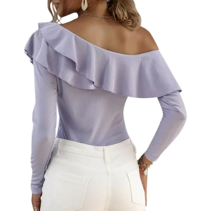 

Autumn Women's Irregular Neckline Long Sleeve One Shoulder Casual Blouse Top