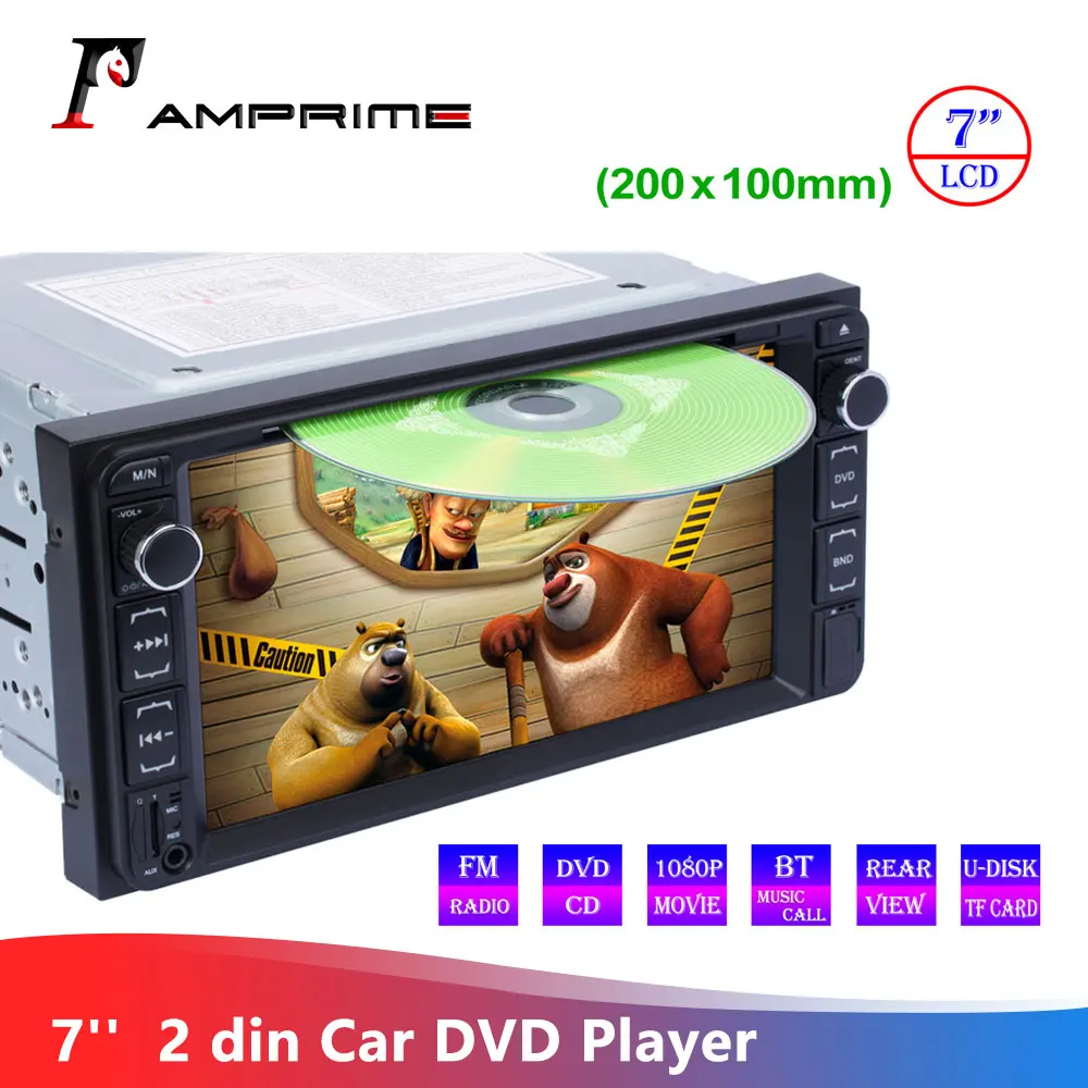 Автомобильный dvd-плеер AMPrime 2 din " TFT-LCD с сенсорным экраном, Bluetooth DVD/CD/MP3/USB/SD/AUX, автомобильный стерео резервный фотоаппарат, мультимедийный плеер