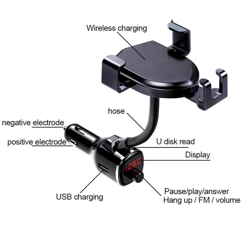 10 Вт беспроводной держатель для быстрой зарядки мобильный телефон с Fm Bluetooth
