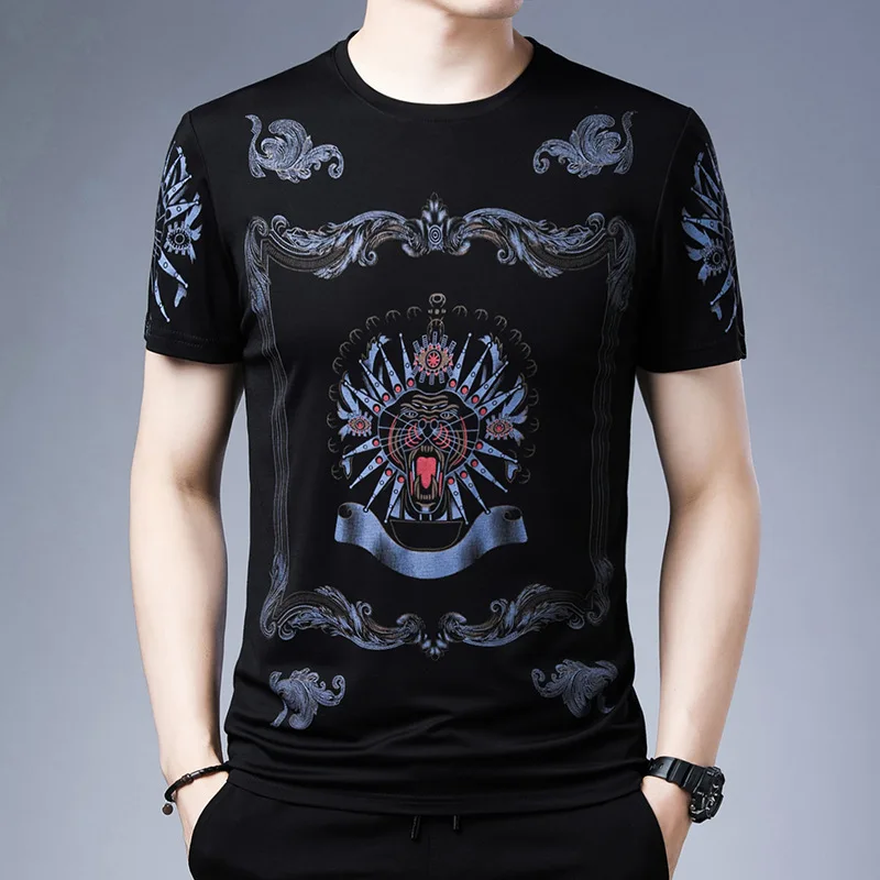 

Summer New Men's Round Neck Printing Mercerized Cotton Short-sleeved Fashion Casual Men's Tencel Rome Harajuku T-shirt
