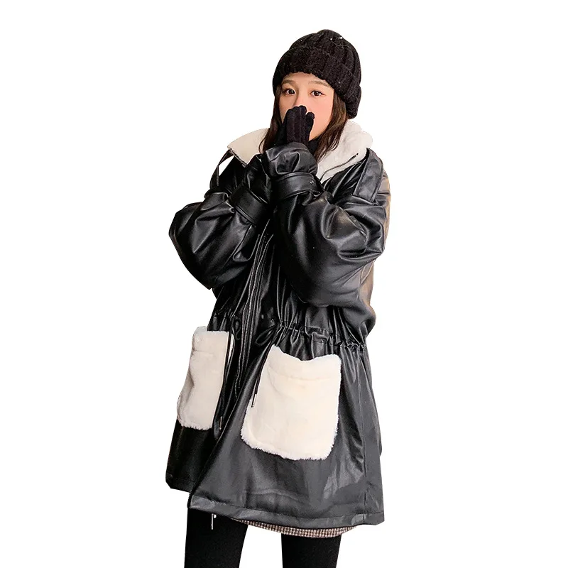 

winter the of 2020 new female han edition easy ins locomotive leather brief paragraph rabbit fur cotton-padded jacket