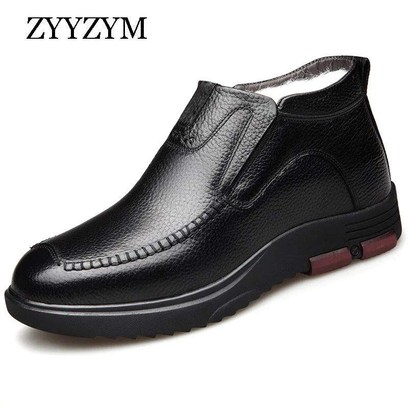 

ZYYZYM Mens Snow Boots Winter Leather Ankle Plush Male Short Boots Keep Warm Shoes