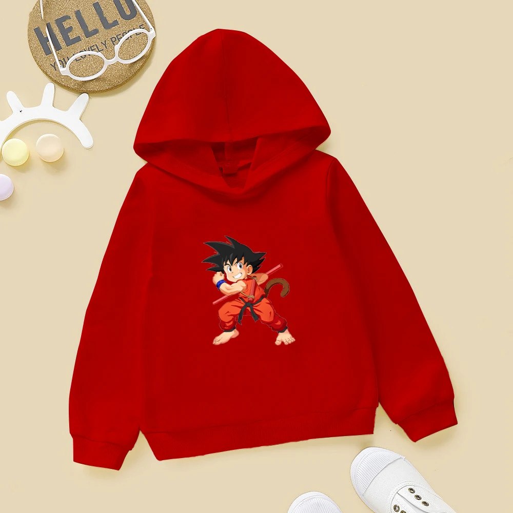 

4-14 Year Kids Hoodies Japanese Cartoon Dragonball Goku Print Hoodie Boys/Girls Colorful Long Sleeve Cotton Sweatshirt Hat Tops
