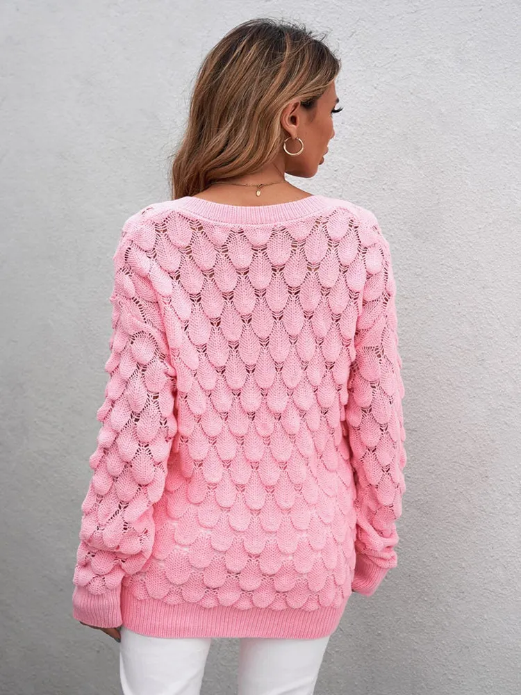 Женский трикотажный свитер с V-образным вырезом и длинным рукавом |