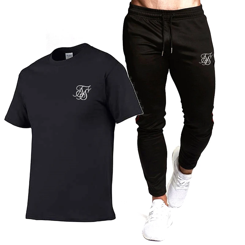 

Комплект спортивной одежды SikSilk для мужчин, модный брендовый спортивный костюм для отдыха, футболка с коротким рукавом, комплект из 2 предме...