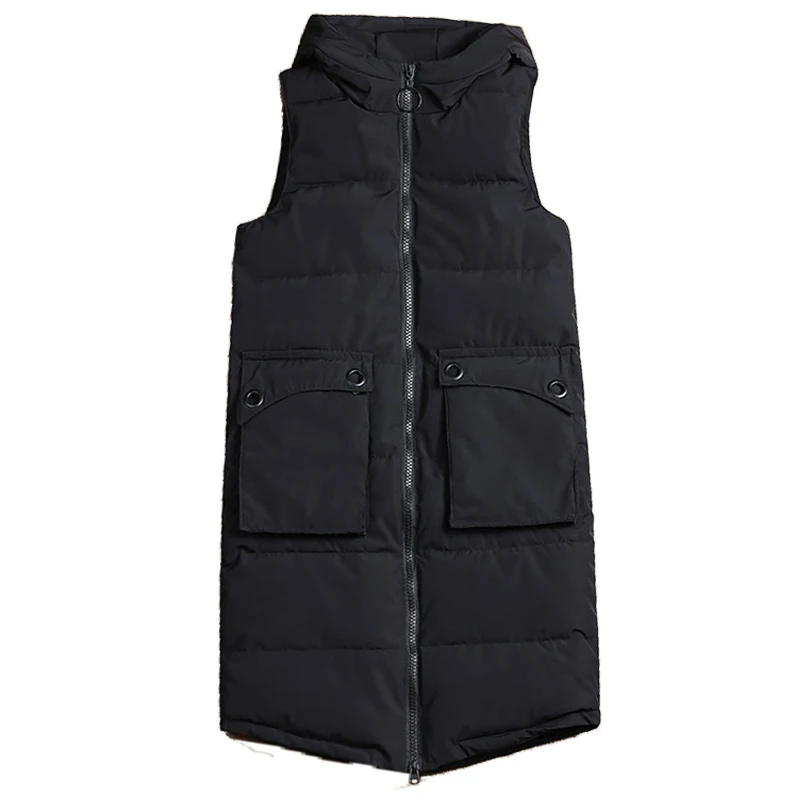 

2020 Winter Long Vest Women Hooded Sleeveless Solid Plus Size Thick Parkas Woman Korean Style Loose Casual Thick Women's Jacket