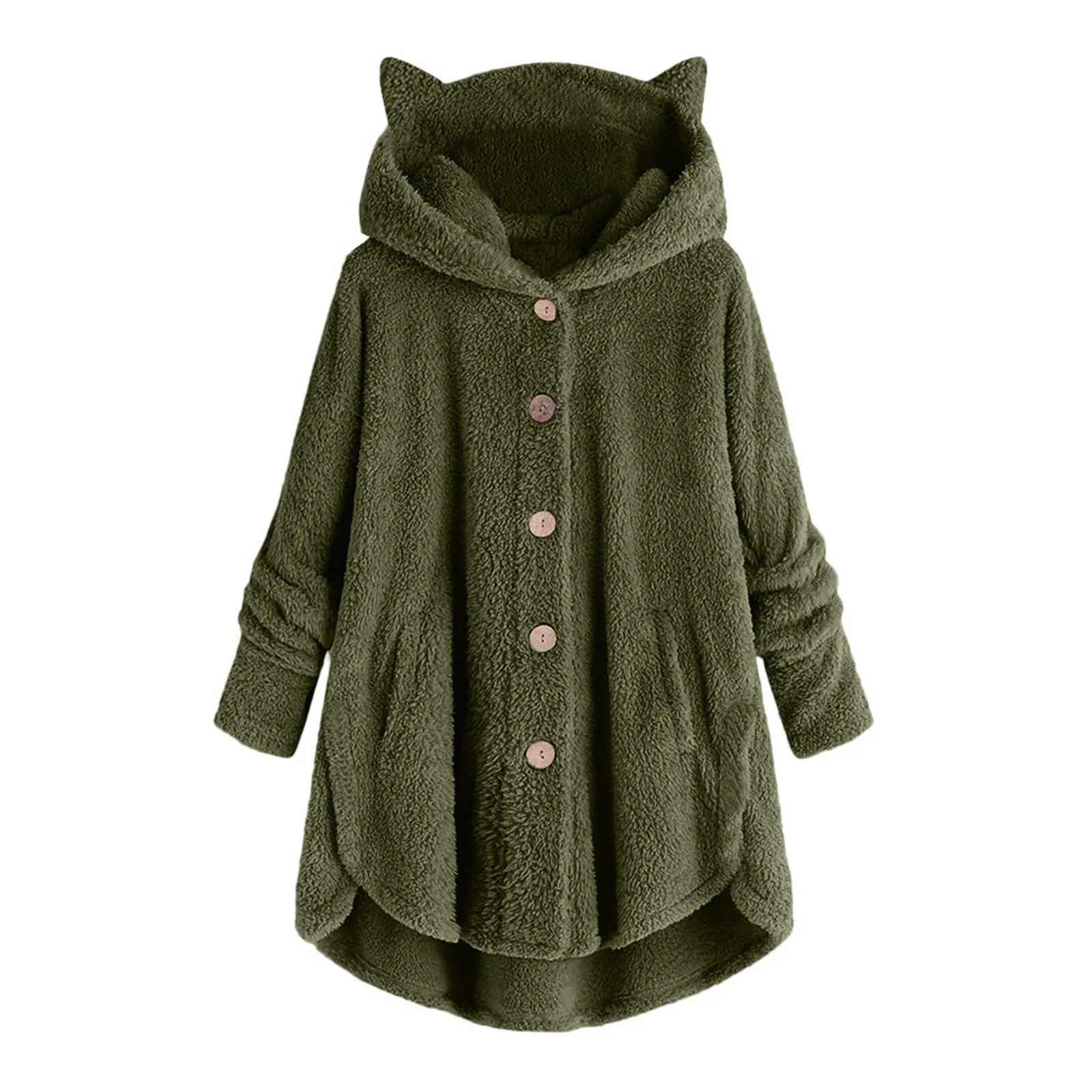 

Autumn and winter new fashion women's European and American button plush blouse irregular tide brand pure color jacket